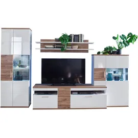 Livetastic Wohnwand Colombo, Weiß, Eiche, Metall, 2 Schubladen, 320x199x50 cm, Made in EU, Wohnzimmer, Wohnwände, Wohnwand-Sets