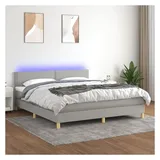 vidaXL Boxspringbett mit Matratze & LED Hellgrau 180x200 cm Stoff