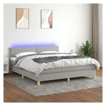 vidaXL Boxspringbett mit Matratze & LED Hellgrau 180x200 cm Stoff