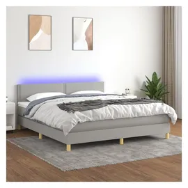 vidaXL Boxspringbett mit Matratze & LED Hellgrau 180x200 cm Stoff