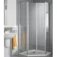 Kermi IBIZA 2000 Fünfeck-Duschkabine (Pendeltüren mit Festfeldern) weiß, Echtglas
