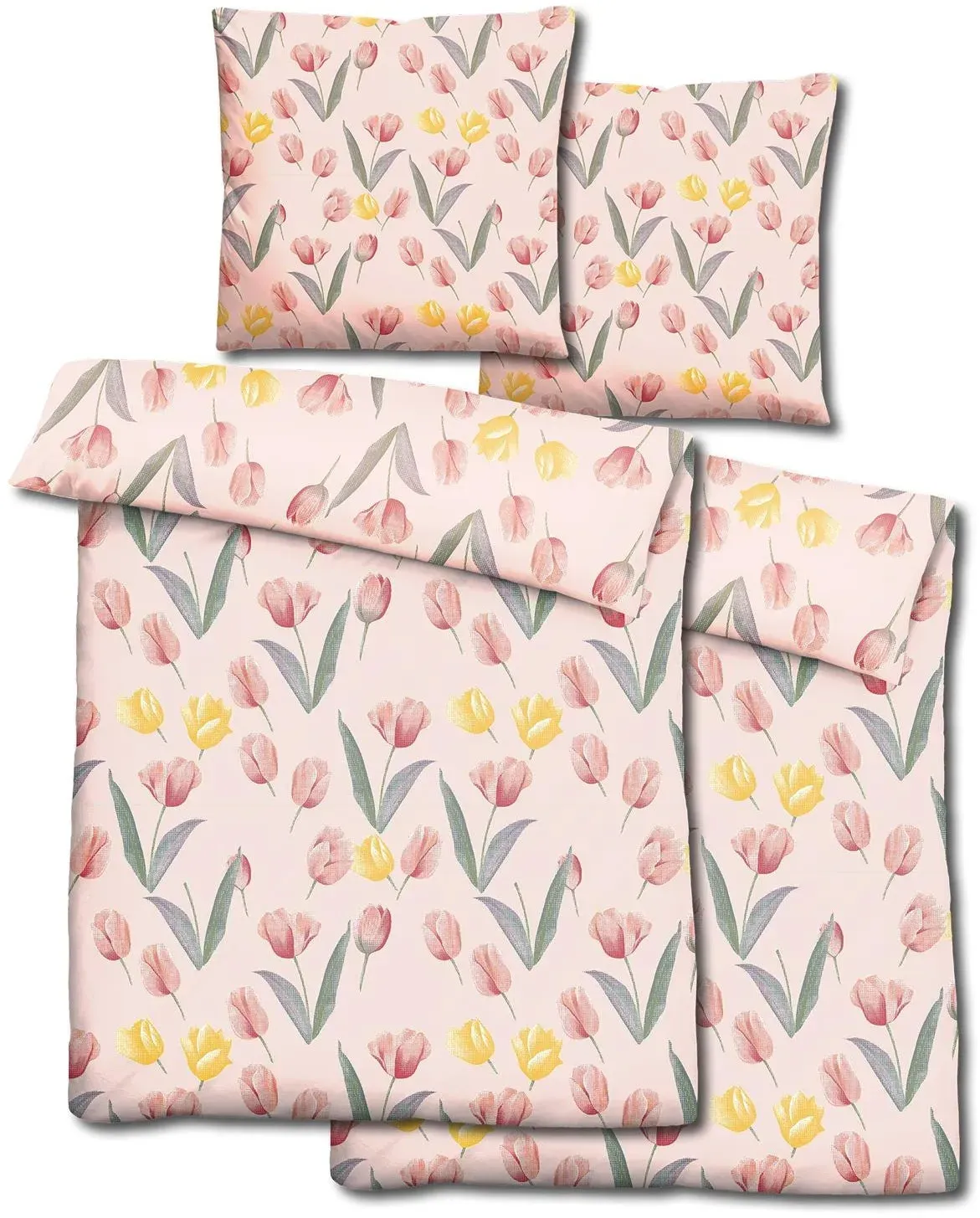 Doppelpack CloudComfort Basic Mikrofaser Bettwäsche Tulpen 135 x 200 + 80 x 80 cm