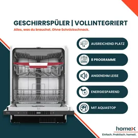 Homex DWFI601444C Einbau-Geschirrspüler (vollintegrierbar, 598 mm, Silber)