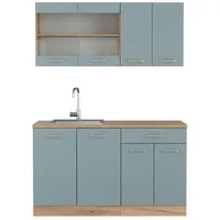 Vicco Küchenzeile R-Line Solid Eiche Blau Grau 140 cm modern Küchenschränke Küchenmöbel
