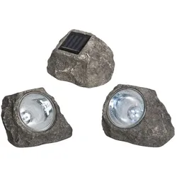 LED-Solar-Außenstrahler,Set mit 3 Leuchten Steinoptik