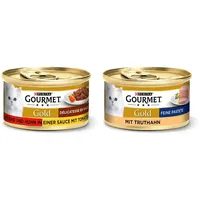 PURINA GOURMET Gold Délicatesse en Sauce Katzenfutter nass, mit Rind und Huhn, 12er Pack (12 x 85g) & Gold Feine Pastete Katzenfutter nass, mit Truthahn, 12er Pack (12 x 85g)