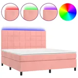 vidaXL Boxspringbett mit Matratze & LED Rosa 160x200 cm Samt