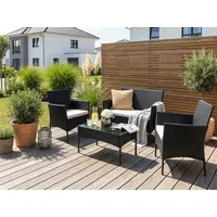 KONIFERA Gartenlounge-Set Balkonset »Palma«, (Set, 7-tlg., 1x2er Sofa, 2 Sessel, Tisch 41x71x39 cm, inkl. Auflagen), Stahl/Polyrattan schwarz
