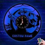LED-Wanduhr, personalisierbar, mit individuellem Namen, beleuchtet, LED-Metall-Wanduhr, leise, nicht tickende Uhr für Vater, Angler, Angelbegeisterte, Geschenke, Männerhöhle, Bauernhaus-Dekor (Stil 5)