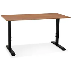 Kadima Design Höhenverstellbarer Bürotisch | 140x70 cm | Holz Platzsparend Design | Arbeitstisch Braun-Schwarz