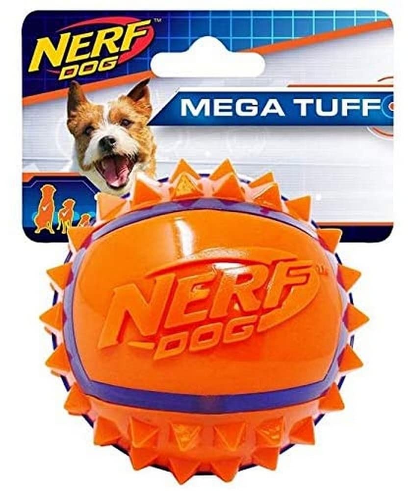 Nerf Dog Hundespielzeug TPR Spike Ball, Hundespielball, aus thermoplatischem Gummi, 9cm, orange