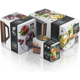 Arendo 3-teiliges Frühstücks-Set, 4 Scheiben Langschlitztoaster, Wasserkocher 1,5l, 3er Eierkocher, Kupfer