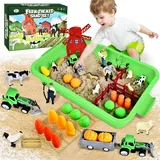 Herenear Bauernhof Spielsand Sandspielzeug, Spielsand für Kinder, Sensorisch Sandspielzeug mit 10 Dinosauriermodellen, 6 Tier, Bauernhof Spielzeug für Jungen Mädchen 3 4 5 6 7 8 Jahre