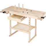 TIMBERTECH® Hobelbank - 127x57,5x82,5 cm, aus Holz mit Spannzange, Schraubstock und Schublade, bis 200 kg belastbar - Werkbank, Werktisch, Arbeitsbank, Tischlerbank, Holzwerkbank