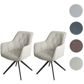 Mendler 2er-Set Esszimmerstuhl HWC-L80, Küchenstuhl Polsterstuhl Stuhl mit Armlehne, drehbar, Metall Stoff/Textil creme-beige