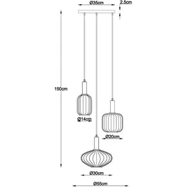 GLOBO Pendelleuchte Hängelampe Esszimmerlampe 3-Flammig Glas Deckenleuchte Designlampe