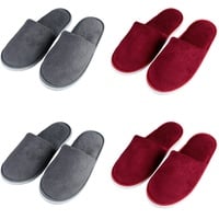 Teceyfeet 4 Paars Gästehausschuhe Set, Hausschuhe Herren Hotelslipper Winter warm Gästepantoffeln Damen Hochwertig Spa Slipper Waschbar Bequeme Frottierslipper Hausschuhe für Gäste - 43 EU