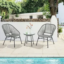 SVITA TULUM Balkon-Möbel 3-tlg. Garten-Möbel Set Balkonstühle mit Tisch Grau
