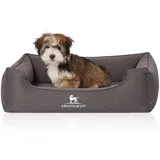 Knuffelwuff Orthopädisches Hundebett Leano aus Velours mit Handwebcharakter M-L 85 x 63cm Schwarz - abnehmbarer Bezug - waschbar - für große, mittelgroße und kleine Hunde