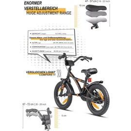 PROMETHEUS BICYCLES Kinderfahrrad 14 Zoll ab 4 Jahre mit Stützräder und Rücktritt SCHWARZ|SCHWARZ|orange 14"