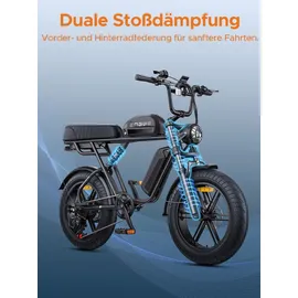 ENGWE E-Bike MTB mit einem Akku/ 2 Akkus, 48V 15.6Ah Akku bis zu 90km/170km, 20 * 4.0 Zoll Fette Reifen, SHIMANO 7 Gang, 250W Motor Max. 25km/h, M1