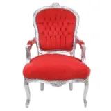 Casa Padrino Barock Salon Stuhl Rot / Silber - Antik Design Möbel