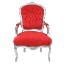 Casa Padrino Barock Salon Stuhl Rot / Silber - Antik Design Möbel