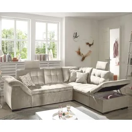 ed-lifestyle polstermöbel Estrella Ecksofa 283 x 217 cm, mit Schlaffunktion und Bettkasten Beige, Ausführung:Rechts - Beige