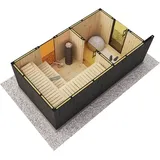 FinnTherm Saunahaus Siena Gartensauna 3 Sitzbänke aus Holz in Schwarz, Sauna mit 72 mm Wandstärke, Außensauna mit Montagematerial