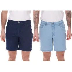 modische Herren Stretch Jeans-Bermuda Denim-Shorts Regular-Fit im Nadelstreifen-Look 946959-922918 Dunkelblau oder Hellblau - W42