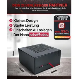 Greed Greed® Nano Plus - High End Mini PC mit AMD Ryzen 5 4600G - Silent Computer + Micro Desktop Rechner für Büro & Office mit 4,2 GHZ - 16GB DDR4 RAM - 512GB SSD - USB 3.2 - WLAN + Win 11 Pro