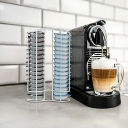 Relaxdays Kapselhalter kompatibel mit Tassimo, Kaffeepadhalter für 32 Kapseln, Kapselspender, HxBxT: 29x18x8,5 cm, weiß
