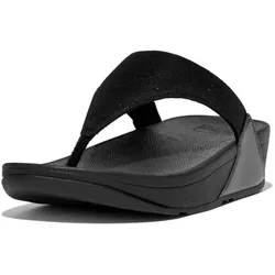 Zehentrenner FITFLOP "LULU SHIMMERLUX TOE-POST SANDALS", Damen, Gr. 40, schwarz, Textil, Synthetik, Glitzer, modisch, Schuhe, Keilabsatz, Sommerschuh, Schlappen in schimmernder Optik