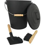 Relaxdays Ascheeimer Metall 24 l inkl. Aschebesen & Kaminschaufel schwarz
