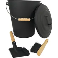 Relaxdays Ascheeimer Metall 24 l inkl. Aschebesen & Kaminschaufel schwarz