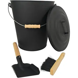 Relaxdays Ascheeimer Metall 24 l inkl. Aschebesen & Kaminschaufel schwarz