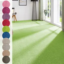 Andiamo Teppichboden ANDIAMO "Ines, Kräuselvelours, Gesamthöhe 8,5 mm, Luxusklasse LC2", grün, B:400cm L:450cm, Kunstfaser, Teppiche, Uni Farben, Breite 400 cm, strapazierfähig & pflegeleicht