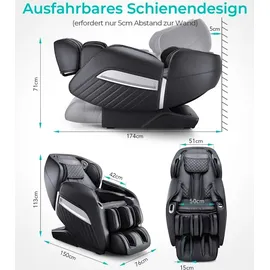 Naipo Massagesessel Shiatsu Kunstleder 76 x 113 x 76 cm schwarz mit Bluetooth und Wärmetherapie