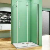 120X90X185cm Duschkabine Dusche Falttür Duschtür Scharniertür Drehtür Eckeinstieg Duschwand 6mm NANO-GlAS mit Seitenwand - Transparent/Silber