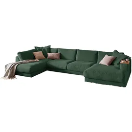 KAWOLA Wohnlandschaft U-Form Madeline Cord Longchair rechts smaragd