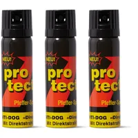 3 Stück Pfefferspray PROTECT Anti-Dog Direktstrahl 63 ml KO Spray Tierabwehrspray zur Selbstverteidigung Reizstoffspray in verschiedenen Sprühvarianten