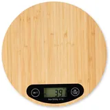 Relaxdays Küchenwaage aus Bambus, LCD-Anzeige, Tara-Funktion, Tragkraft 5 kg, runde Digitalwaage, Durchmesser 20 cm, Naturfarben, 2 x 20 x 20 cm