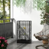 Vogelkäfig 61 X 36,5 X 98 Cm Mit 8 Türen, 5 Sitzstangen, Herausnehmbarer Schale Und 4 Futternäpfen Für Wellensittiche Und Finken – Schwarz