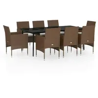VidaXL 9-tlg. Garten-Essgruppe mit Kissen Braun und Schwarz