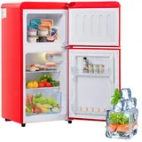 Merax 60L Retro-Kühlschrank, Doppeltür Kühlschrank mit 22L Gefriervolumen, 102 kWh/Jahr, 7 Temperatureinstellungen, Energieklasse E, Kompakt und Stylisch in Rot, 88,8 cm hoch