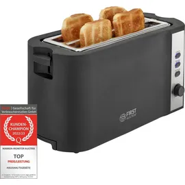 First Austria TZS First Austria Toaster Langschlitz, 4 Scheiben, 1200-1500W, 6 Bräunungsgrade, Auftau- und Aufwärmfunktion, Brotzentrierung, Krümelfach, Schwa... - Schwarz