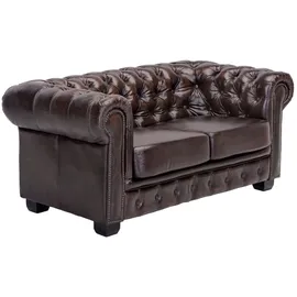 Woodkings Chesterfield Couch 2-Sitzer Leder Braun