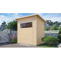 Gartenhaus BERTILO "Pent Modern 2 naturbelassen", beige (natural), ohne Fußboden, ohne Dacheindeckung, Holzwerkstoff, Gartenhäuser, mit hohen Seitenwänden und einer 1,88 m hohen Doppeltür
