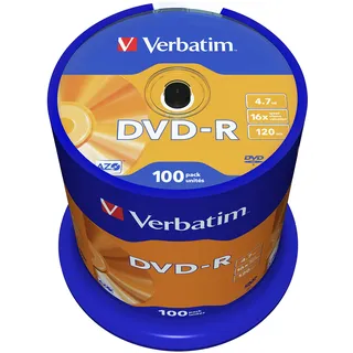 Verbatim DVD-R 16x Matt Silver 4.7GB, 100er Pack Spindel, DVD Rohlinge beschreibbar, 16-fache Brenngeschwindigkeit & Hardcoat Scratch Guard, DVD-R Rohlinge, DVD leer, Rohlinge DVD
