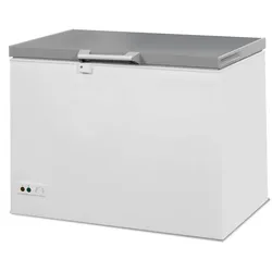 Tiefkühltruhe ICEMAN | 1x abschließbare Edelstahldeckel +LED | 305L, HxBxT 84x104,1x74,3cm | -18/-24°C | Weiß/Edelstahl | + CHEFGASTRO Geschirrtuch